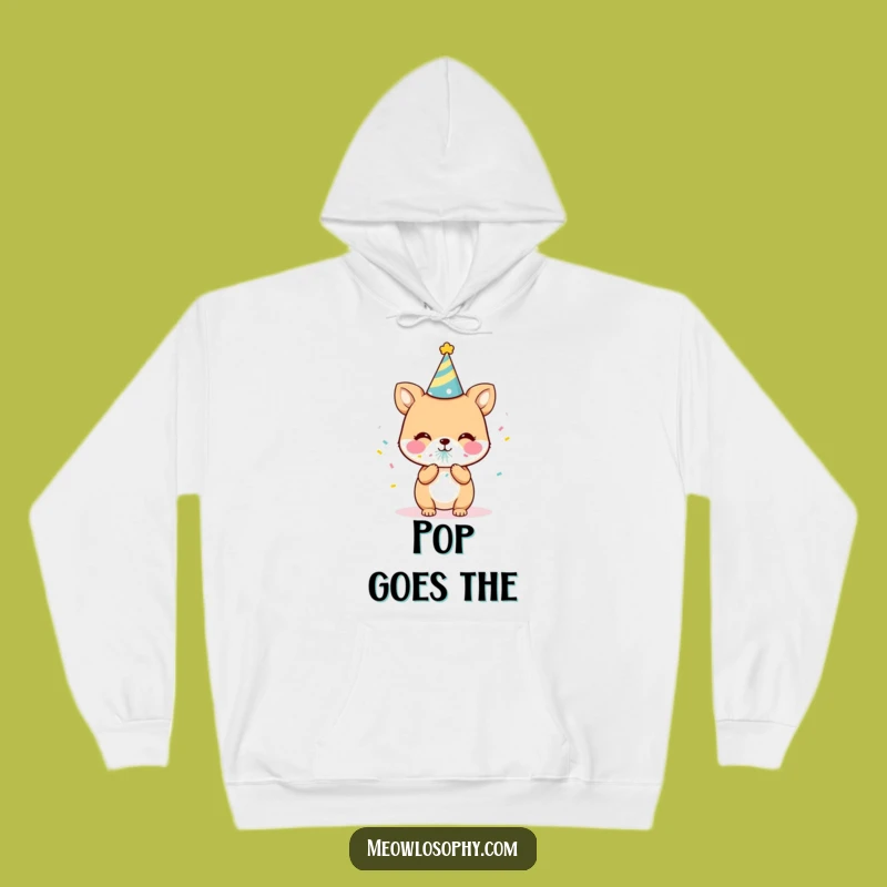 Funny Party Animal Hoodie: Cute Character Popping Confetti, Cozy Celebration Gear