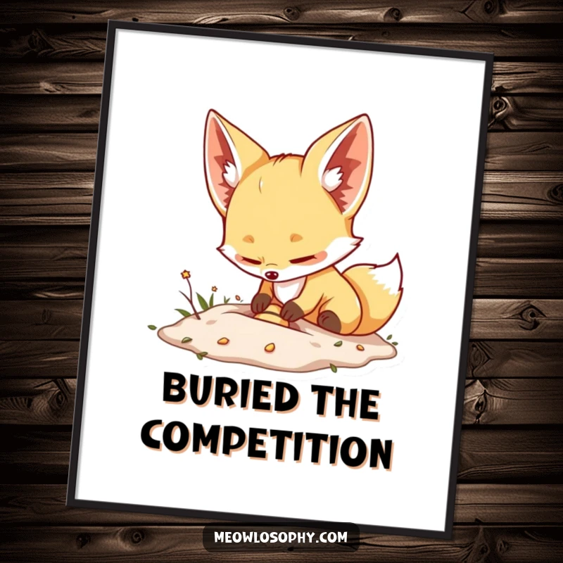 Funny Free Printable Fennec Fox Wall Art: Adorable fox excitedly burying a tiny treasure. Whimsical downloadable decor.