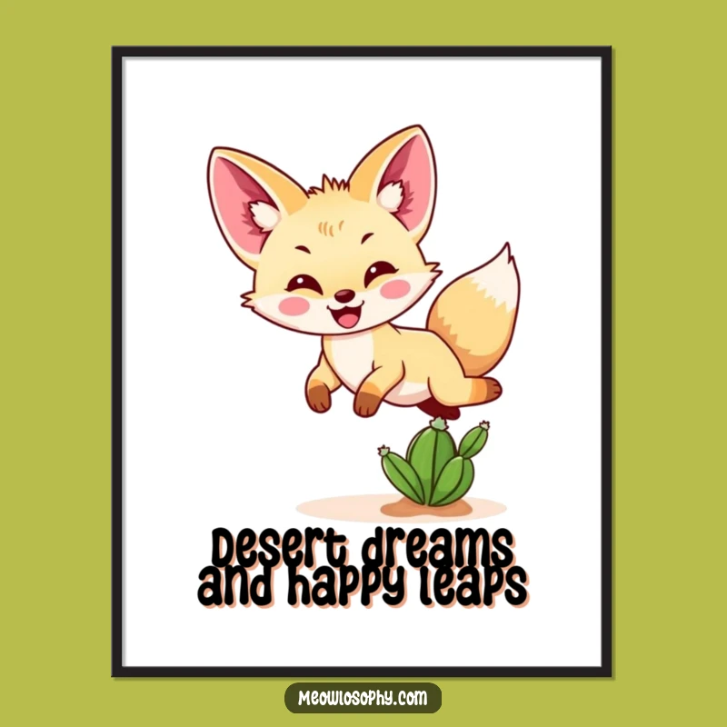 Free Printable Fennec Fox Wall Art: Funny Desert Bounce Cactus Downloadable Art