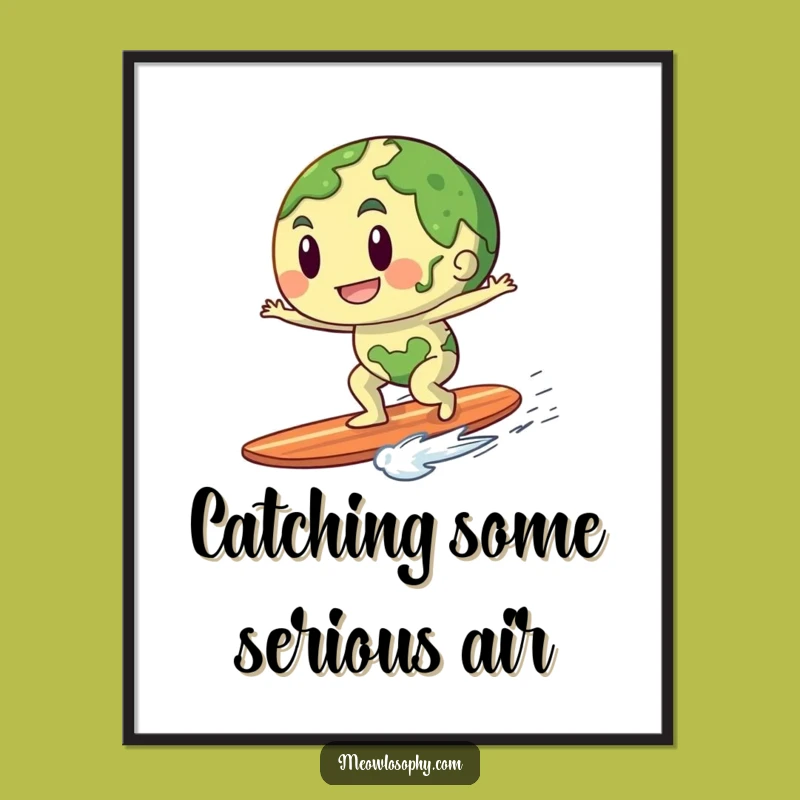 Free Printable Funny Earth Wall Art: Breeze Surfing Playful Decor