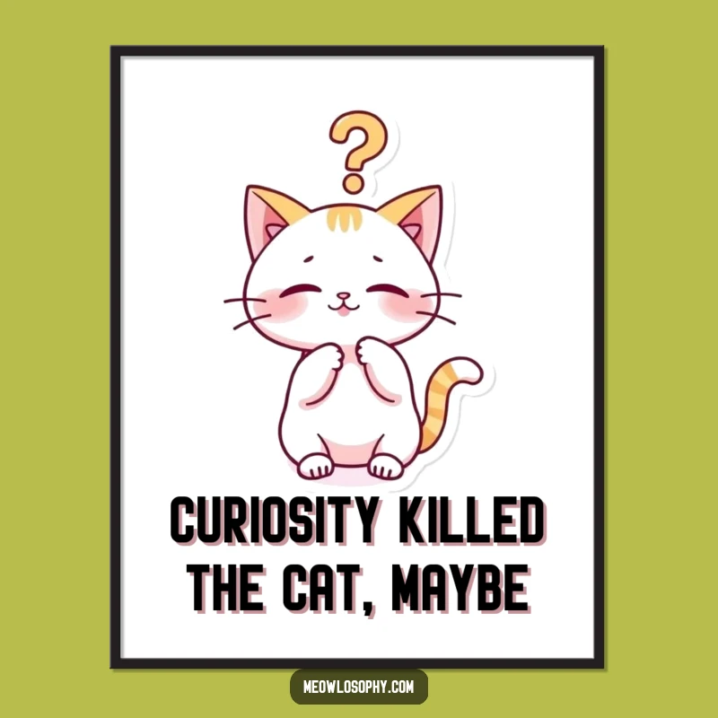 Free Printable Kawaii Cat Wall Art: Pondering Existential Kitty Question Mark Decor