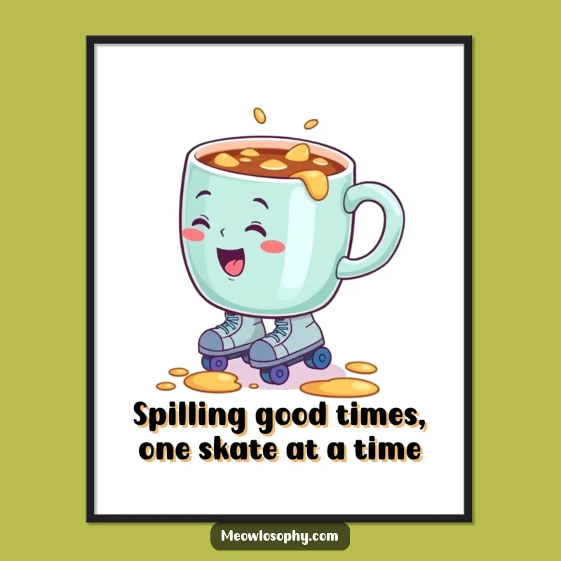 Funny Free Printable Wall Art: Roller Skate Coffee Mug - Quirky Home Decor