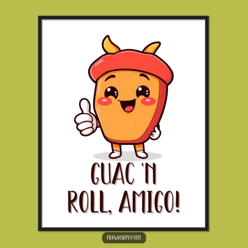 Funny Free Printable Wall Art: Kawaii Fajita Grin, Downloadable Decor