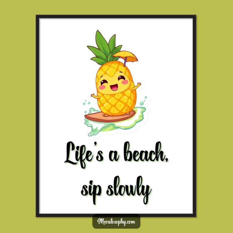 Free Printable Funny Surfing Pineapple Art - Tropical Downloadable Decor!
