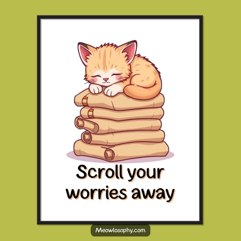 Free Printable Wall Art: Sleepy Kitten, Ancient Scrolls, Downloadable Funny Art Decor