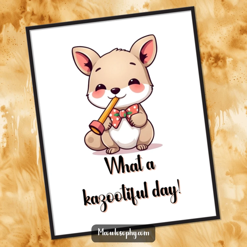 Funny Free Printable Wall Art: Whimsical animal in a festive bowtie playing a tiny kazoo with pure joy.