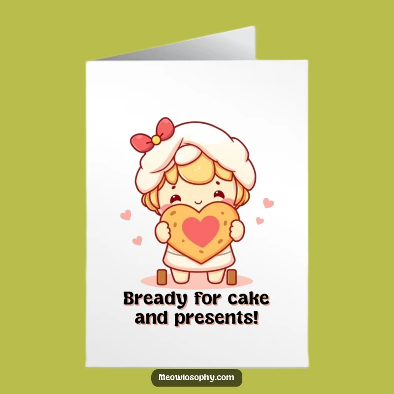 Free Printable Birthday Card: Kawaii Baker Making Heart Bread Funny Downloadable Gift