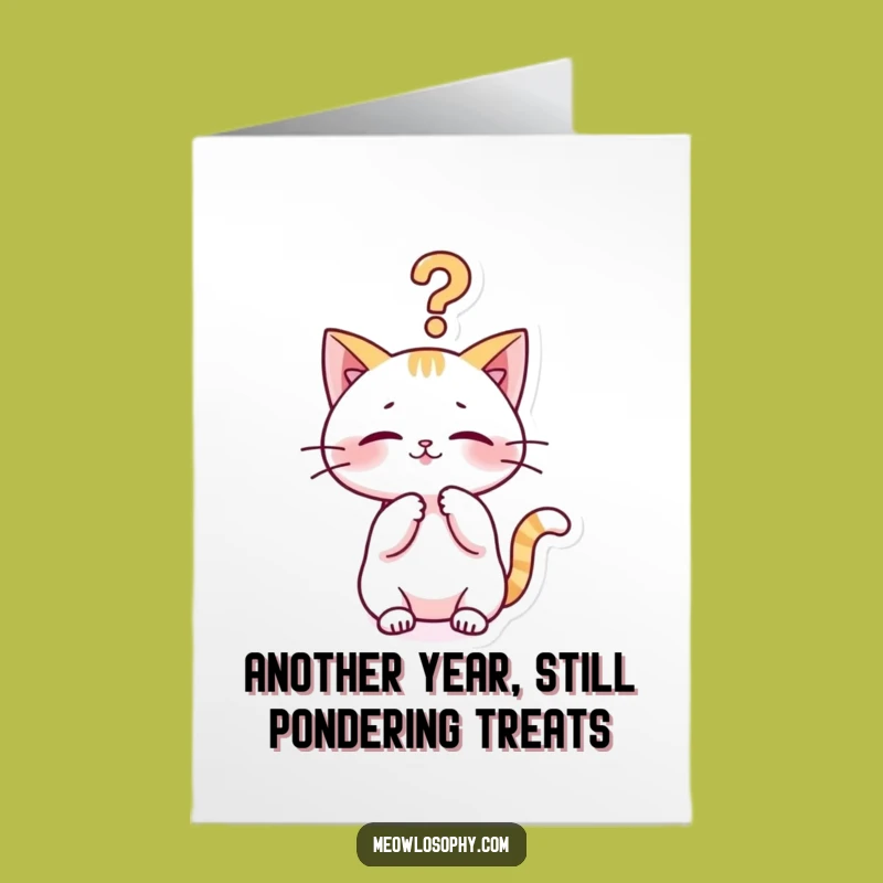 Free Printable Kawaii Cat Birthday Card: Pondering Kitty Question Mark Fun Downloadable