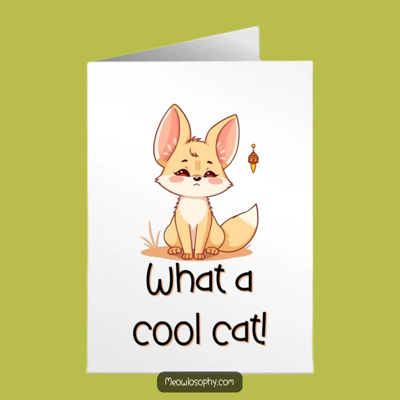Free Printable Kawaii Fennec Fox Birthday Card: Twisting Ears Desert Wind Chime Downloadable Gift