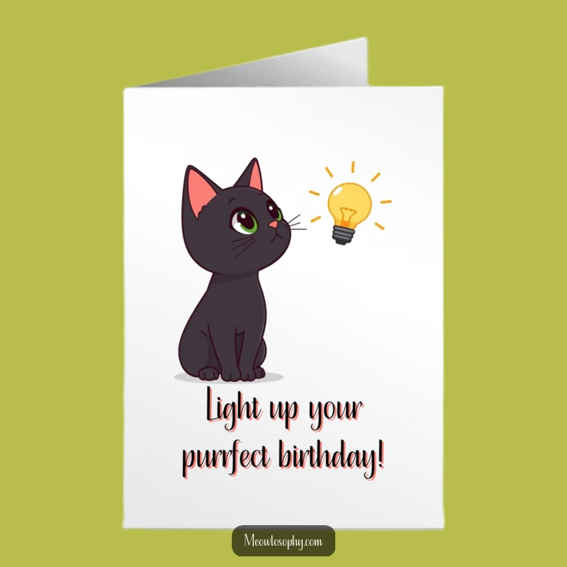 Funny Free Printable Birthday Card: Black Cat's Bright Idea Downloadable Gift