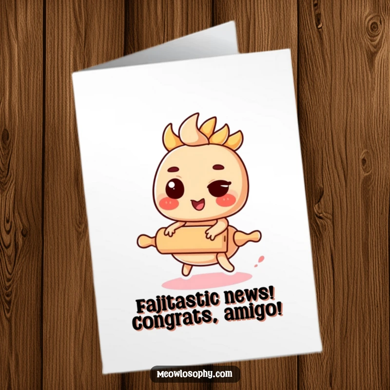 Funny Free Printable Congratulations Card: a kawaii fajita filling winking atop a small rolling pin.