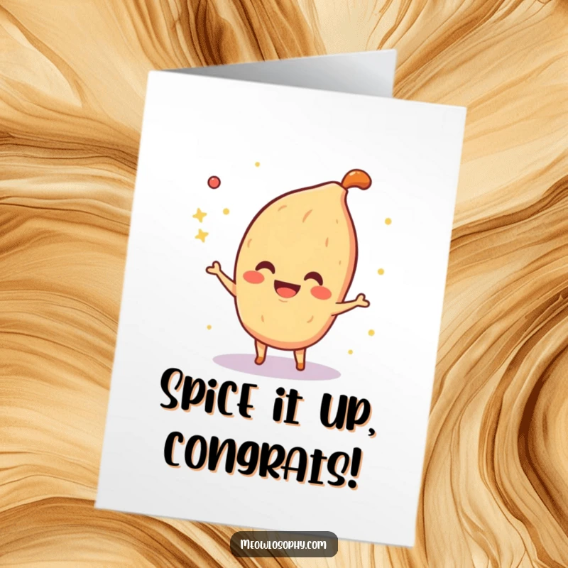 Funny Free Printable Congratulations Card showing a happy fajita spice character sprinkling sparkling magic in the air to celebrate achievements.