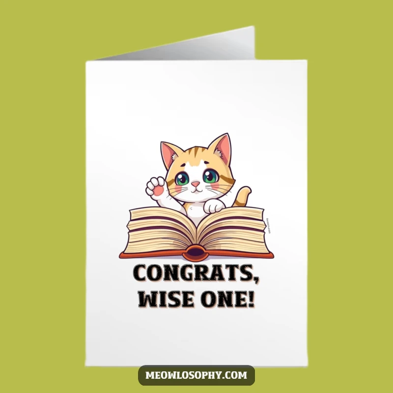 Free Printable Congratulations Card: Cat Book Paw Raised Funny
