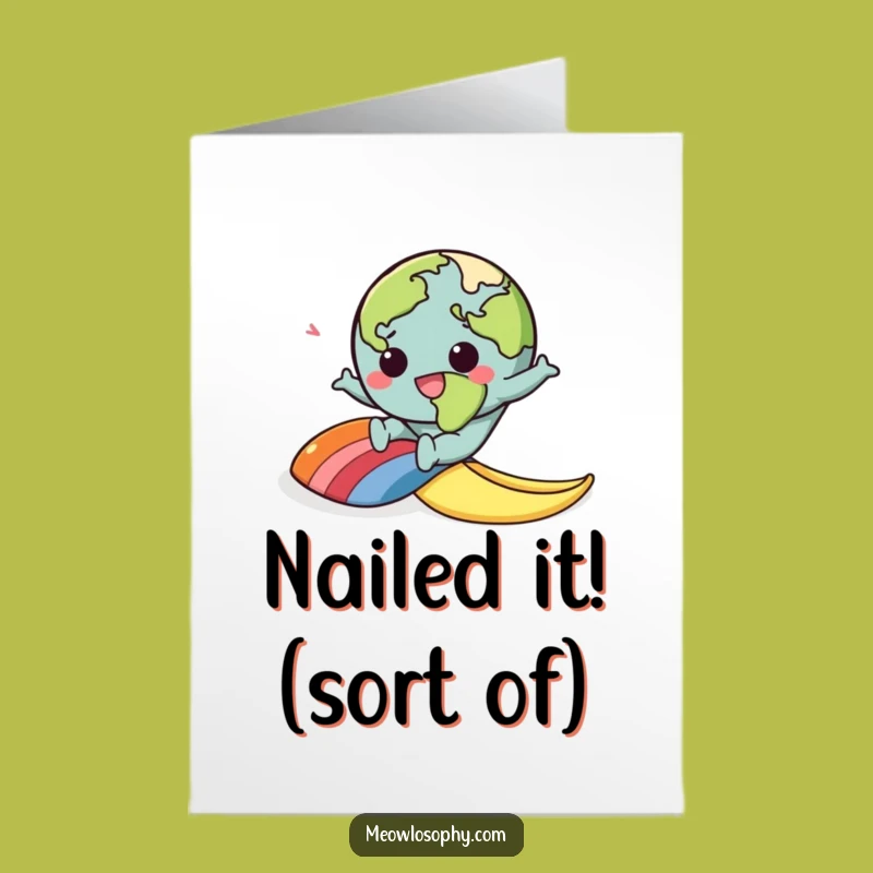 Free Printable Funny Earth Congrats Card: Slipping Rainbow Banana Peel Surprise