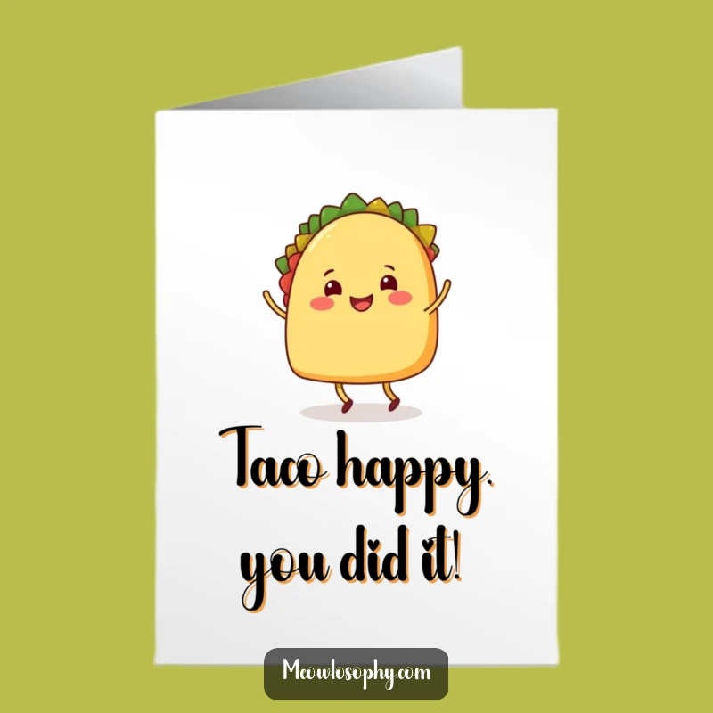 Free Printable Congrats Card: Dancing Taco Celebrating Milestones with a Lively Shuffle, Humorous Downloadable