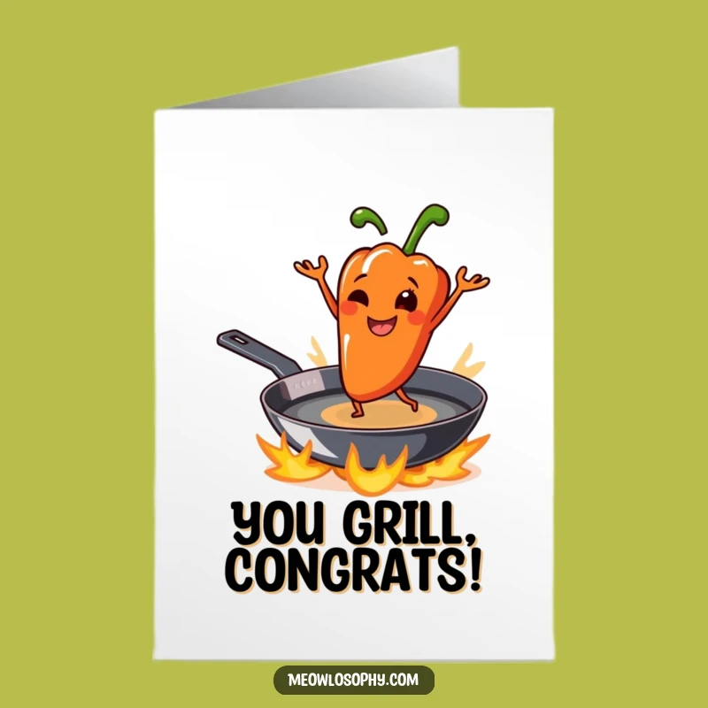 Free Printable Congrats Card: Dancing Pepper Sizzles Success, Funny Downloadable