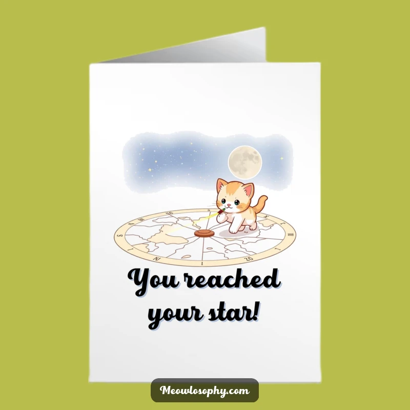 Free Printable Congrats Card: Playful Kitten, Cosmic Chase, Downloadable DIY Gift