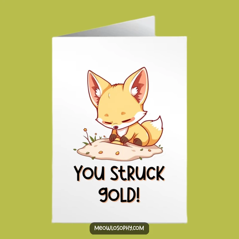 Free Printable Fennec Fox Congrats Card: Exciting Treasure Burying Downloadable Gift