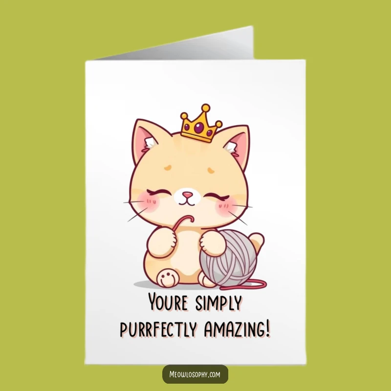 Free Printable Royal Cat Congratulations Card: Crowned Kitty Yarn Masterpiece Downloadable
