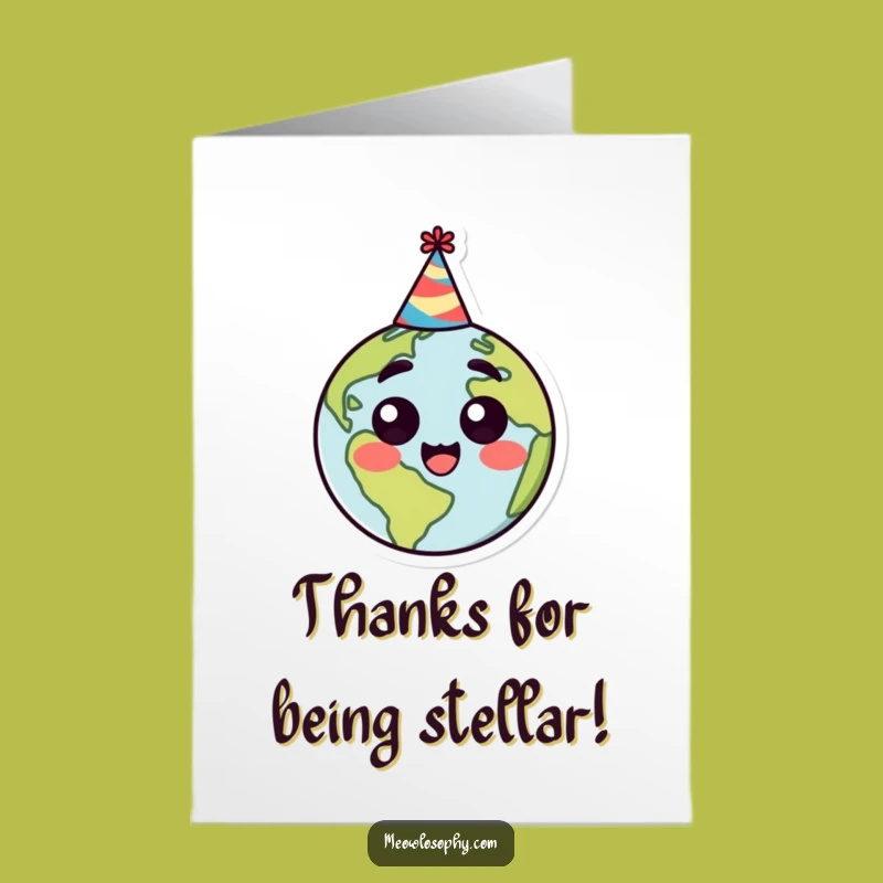 Free Printable Funny Earth Thank You Card: Party Hat Globe Appreciation Download