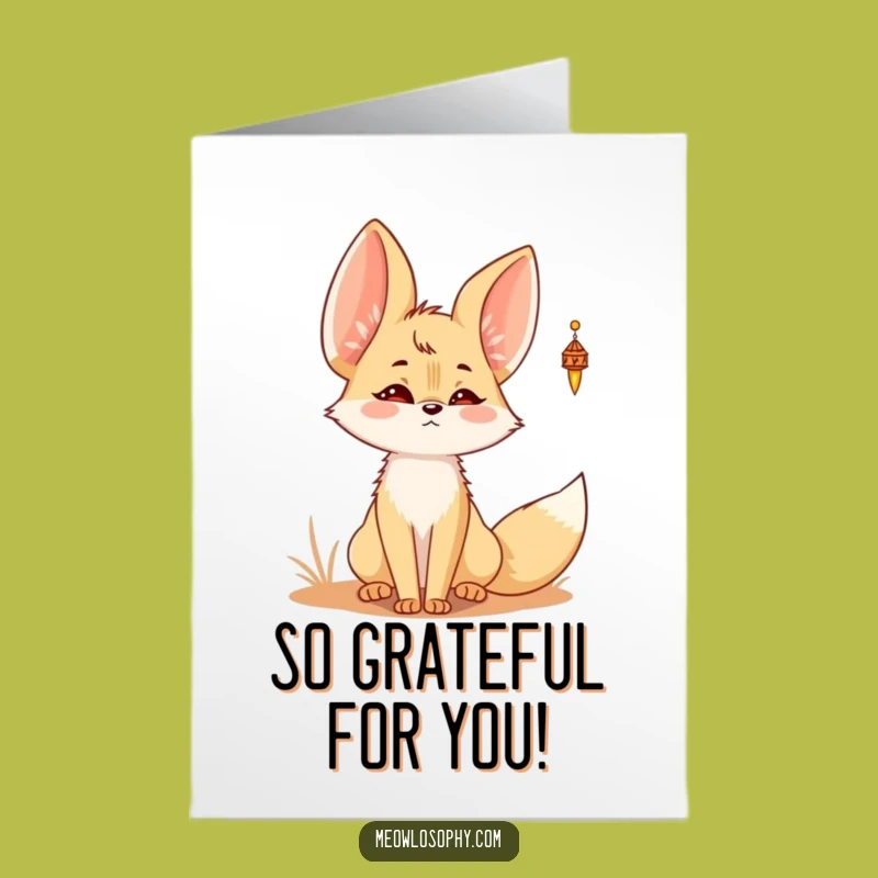 Free Printable Kawaii Fennec Fox Thank You Card: Ears Twitching Desert Wind Chime Downloadable Gratitude Gift