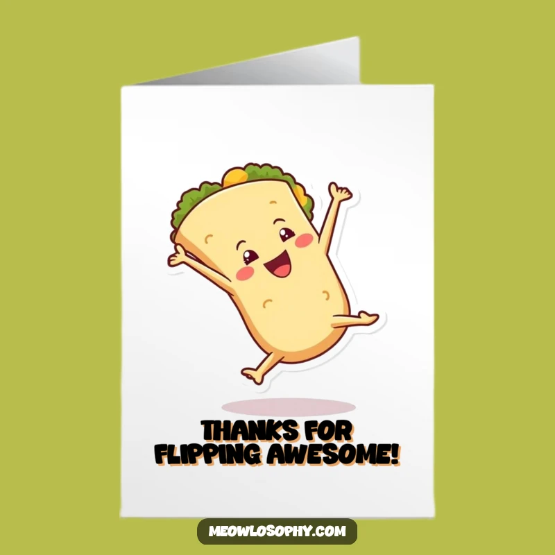 Free Printable Thank You Card: Cartwheeling Tortilla Expressing Gratitude with a Flourish, a Downloadable