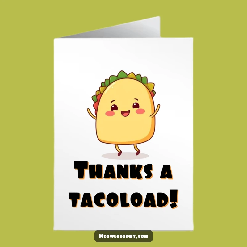 Free Printable Thank You Card: Dancing Taco Expressing Gratitude with a Funky Step, a Downloadable