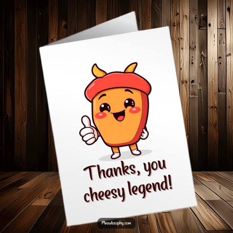 Funny Free Printable Thank You Card: A kawaii fajita ingredient character with a cheesy grin giving a thumbs-up, saying thanks with downloadable charm.