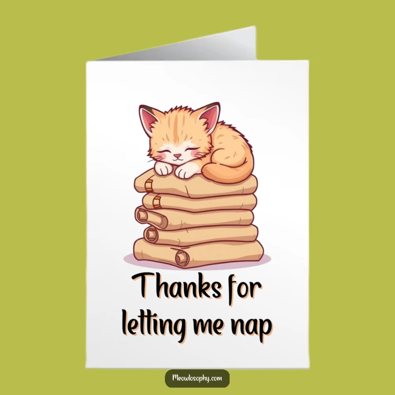 Free Printable Thank You Card: Sleepy Kitten, Scroll Nap, Downloadable DIY Gift