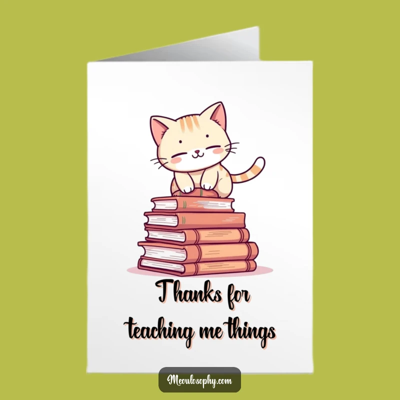 Free Printable Book Cat Thank You Card: Balancing Kitty Thanks Downloadable