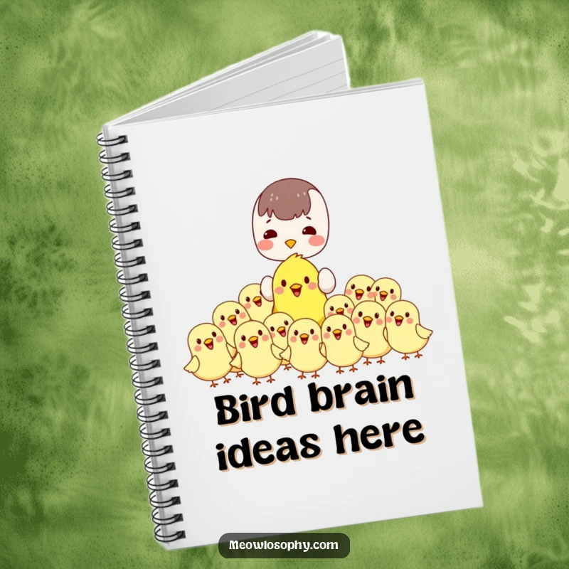 Funny kawaii notebook featuring a character feeding plump, cheerful birds. Ideal for journaling and cute note-taking.