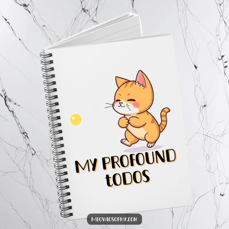 Funny notebook with a ginger cat chasing a philosophical laser dot, great for notes and profound ideas.