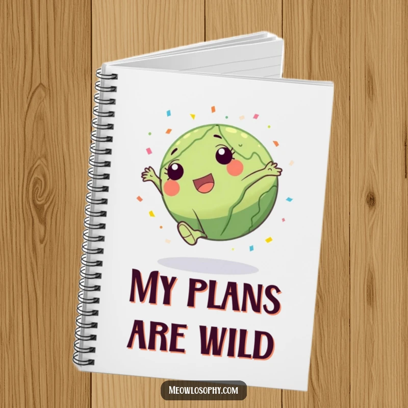 Funny Earth character doing a cartwheel with confetti on the cover of a notebook, perfect for journaling playful ideas.