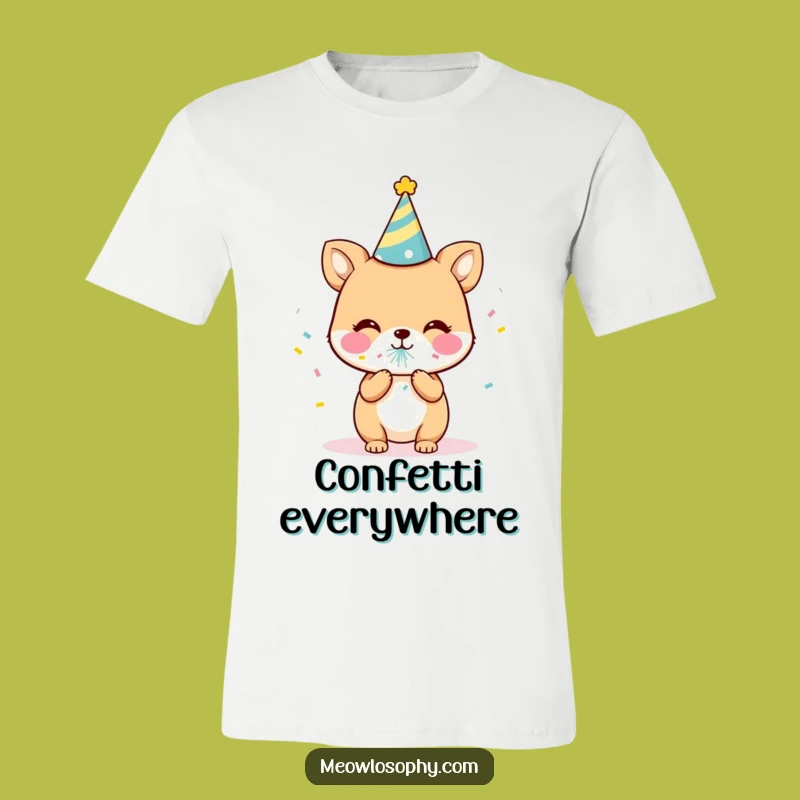 Funny Party Animal T-Shirt: Cute Character Popping Confetti, Hilarious Celebration Tee