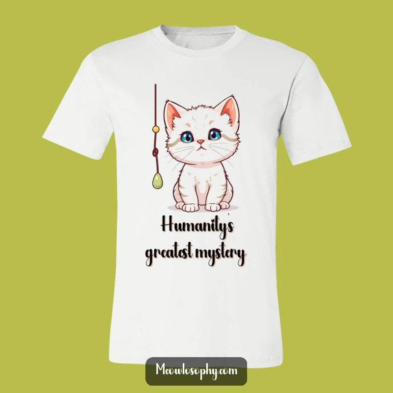 Funny Curious Kitten T-Shirt: Thoughtful Cat on String Adventure, Hilarious Gift Idea