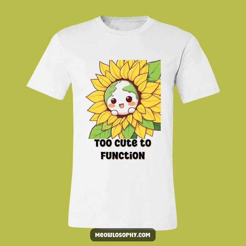 Funny Kawaii Earth & Sunflower T-Shirt - Hilarious Nature Lover Tee Gift