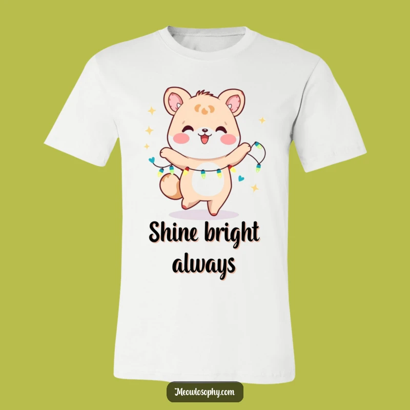 Funny Kawaii Dancer T-Shirt: Joyful Animal Twirling with Fairy Lights, Fun Gift