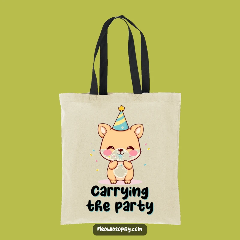 Funny Party Animal Tote Bag: Cute Character Popping Confetti, Stylish Celebration Carryall
