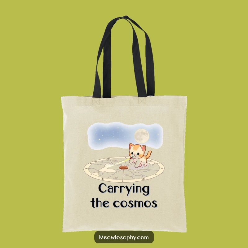 Funny Playful Kitten Tote Bag: Cosmic Laser Chase, Stellar Shoulder Bag