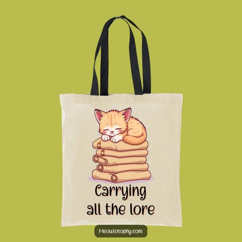 Funny Sleepy Kitten Tote Bag: Ancient Scroll Napper, Chic Study Bag Gift